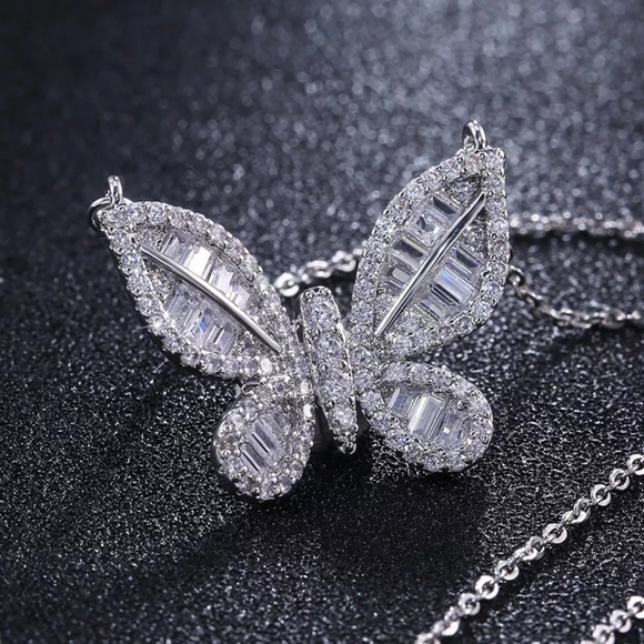 Gorgeous Silver Diamond Butterfly Necklace - Picture 2 of 4